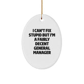 Funny General Manager Gifts Oval Ornament - I Can't Fix Stupid But I'm A Fairly Decent General Manager, Gifts from Friends, Christmas Unique Gifts for General Manager - Image 1